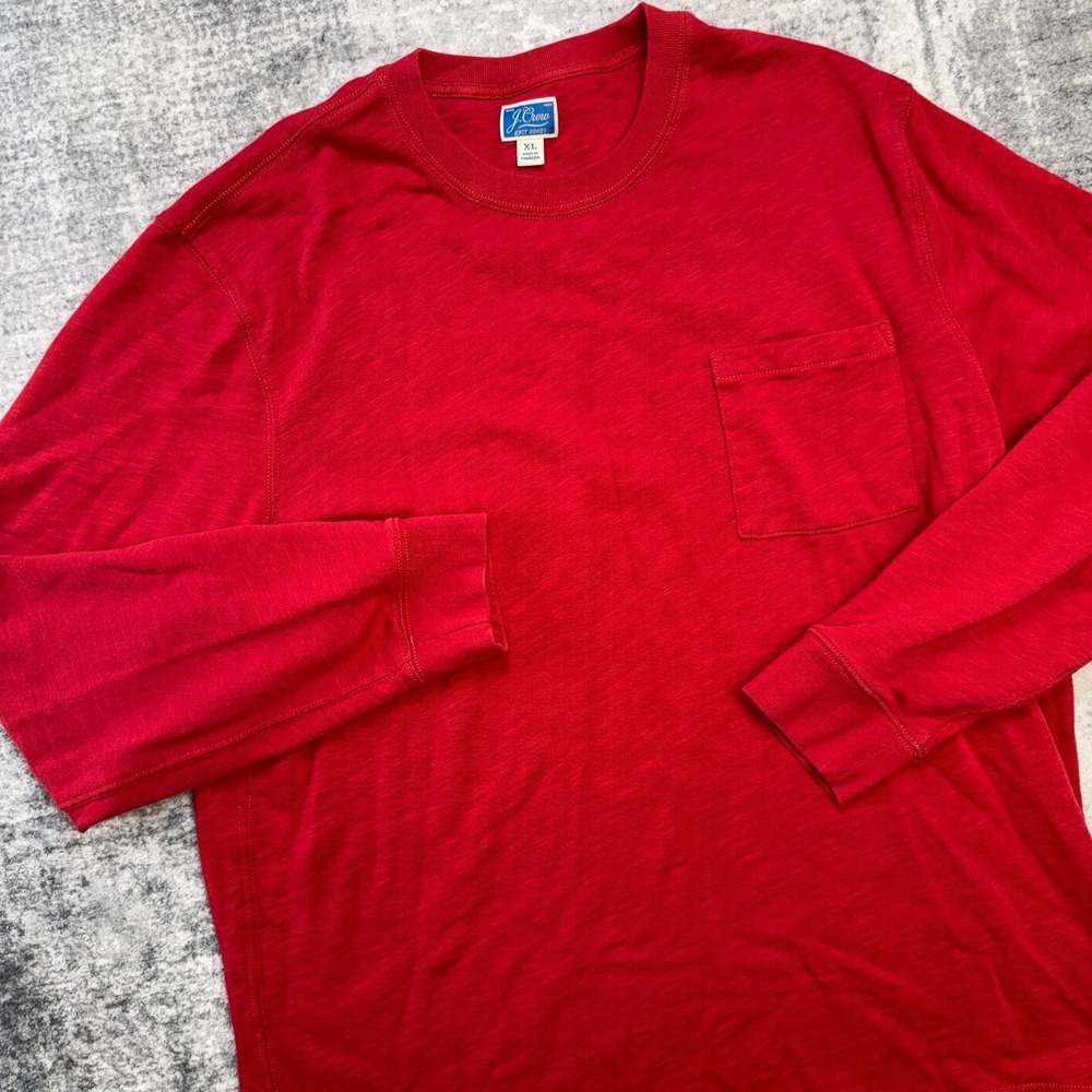J Crew Sweater Mens XL Red Lightweight French‎ Terry Sweatshirt Pocket Casual